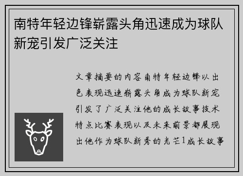 南特年轻边锋崭露头角迅速成为球队新宠引发广泛关注 南特年轻边锋崭露头角迅速成为球队新宠引发广泛关注